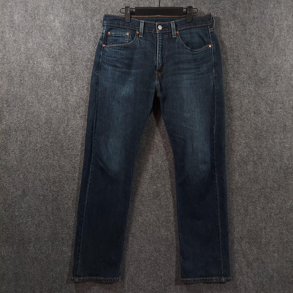 Levis 505 Jeans Mens 32x30 Blue Dark Wash Regular Straight Stretch Denim Pants - Picture 2 of 13